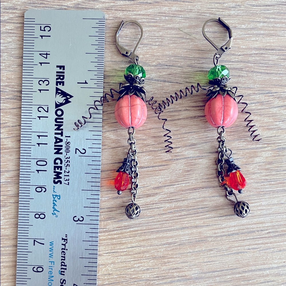 HAND CRAFTED AUTUMN EARRINGS Fall Halloween Thanksgiving Orange Pumpkins Vines - Picture 7 of 12